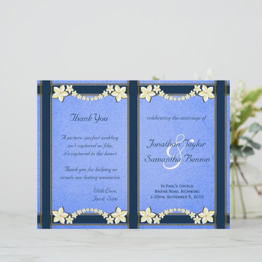Rustic Blue Floral Wedding Program Vorlagen (Stehend Vorderseite)
