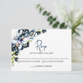 Rustic Blue Floral Wedding RSVP (Stehend Vorderseite)