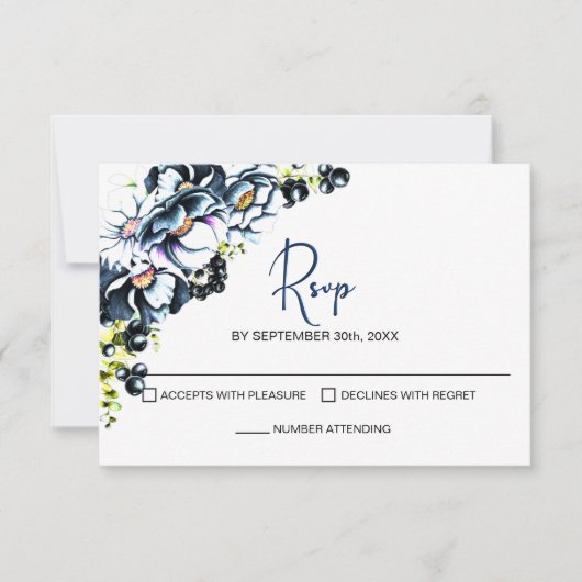 Rustic Blue Floral Wedding RSVP Karte (Vorderseite)
