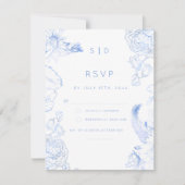 Rustic Blue Floral Wedding RSVP Karte (Vorderseite)