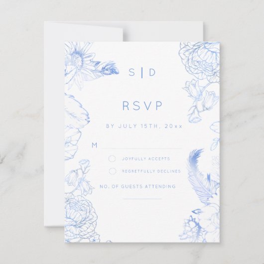 Rustic Blue Floral Wedding RSVP Karte (Vorderseite)