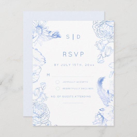 Rustic Blue Floral Wedding RSVP Karte (Vorne/Hinten)