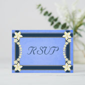 Rustic Blue Floral Wedding RSVP Response Cards (Stehend Vorderseite)