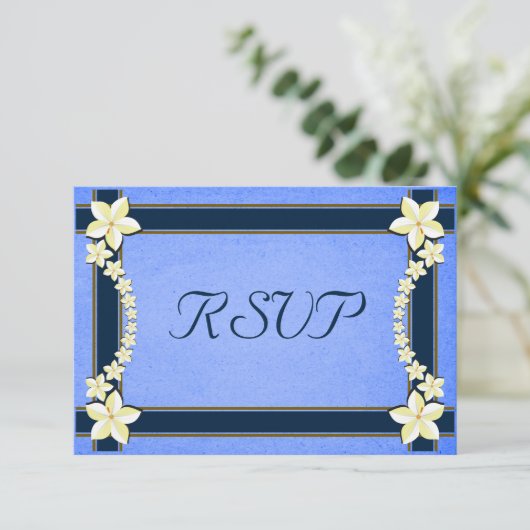 Rustic Blue Floral Wedding RSVP Response Cards (Stehend Vorderseite)