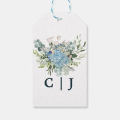 Rustic Blue Floral Wreath Green Gastgeschenk Hochz Geschenkanhänger (Rückseite)