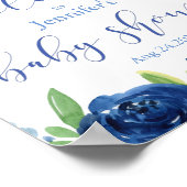 Rustic Blue Flowers Babydusche Begrüßungspposter Poster (Ecke)