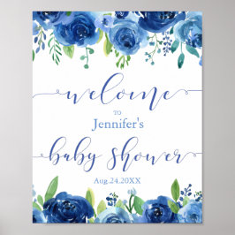 Rustic Blue Flowers Babydusche Begrüßungspposter Poster