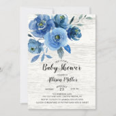 Rustic Blue Flowers Babydusche Einladung (Vorderseite)