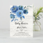 Rustic Blue Flowers Babydusche Einladung (Stehend Vorderseite)