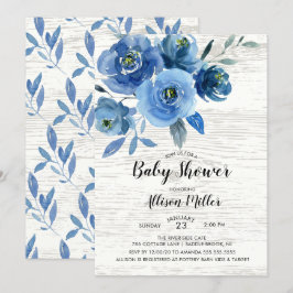 Rustic Blue Flowers Babydusche Einladung