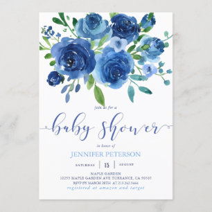 Rustic Blue Flowers Kinderdusche Einladung
