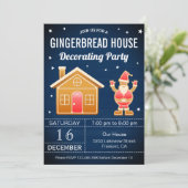 Rustic Blue Gingerbread House Decoration Party Einladung (Stehend Vorderseite)