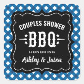 Rustic Blue Gingham GRILLEN Wedding Couples Dusche Quadratischer Aufkleber (Vorderseite)
