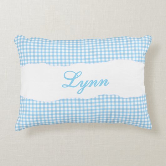 Rustic Blue Gingham Personalized Name Dekokissen (Vorderseite)