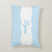 Rustic Blue Gingham Personalized Name Dekokissen (Rückseite(Vertikal))