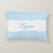 Rustic Blue Gingham Personalized Name Dekokissen (Rückseite)