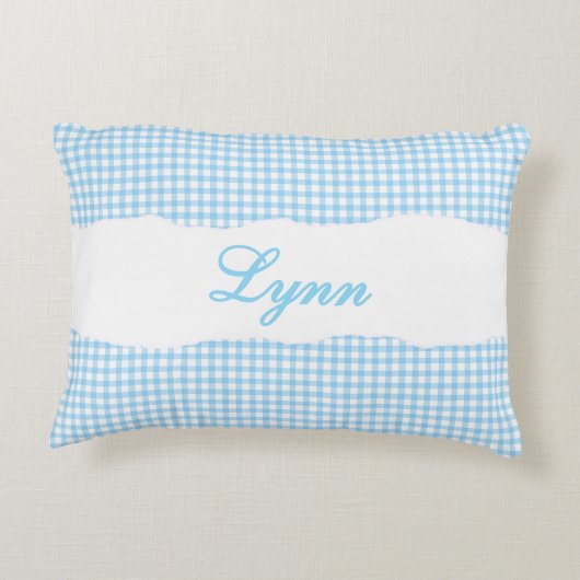Rustic Blue Gingham Personalized Name Dekokissen (Rückseite)