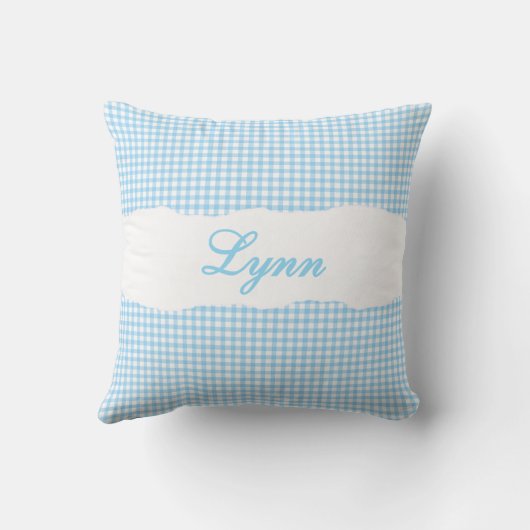Rustic Blue Gingham Personalized Name Kissen (Rückseite)