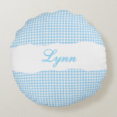 Rustic Blue Gingham Personalized Name Rundes Kissen (Rückseite)