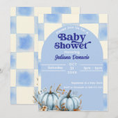 Rustic Blue Gingham Pumpkin Baby Shower Einladung (Vorne/Hinten)