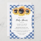 Rustic Blue Gingham Sunflower Baby Dusche Einladung (Vorderseite)