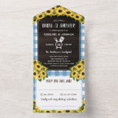 Rustic Blue Gingham Sunflowers Baby-Q Dusche All In One Einladung (Innen Boden)