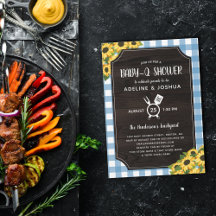 Rustic Blue Gingham Sunflowers Baby-Q Dusche