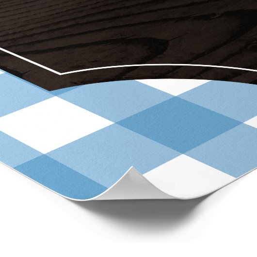 Rustic Blue Gingham Sunflowers Monogram Momosa Bar Poster (Ecke)