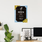 Rustic Blue Gingham Sunflowers Monogram Momosa Bar Poster (Heimbüro)