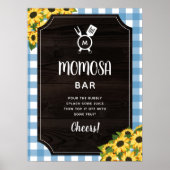 Rustic Blue Gingham Sunflowers Monogram Momosa Bar Poster (Vorne)