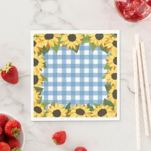 Rustic Blue Gingham & Sunflowers Serviette