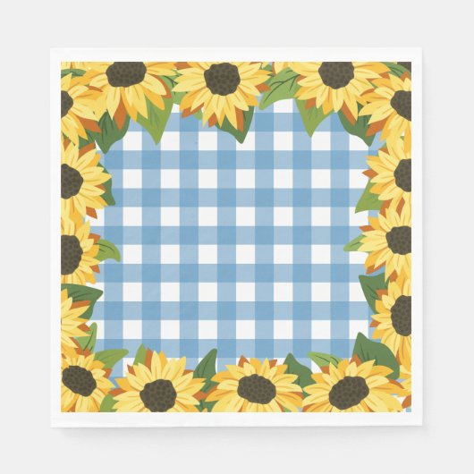 Rustic Blue Gingham & Sunflowers Serviette (Vorderseite)