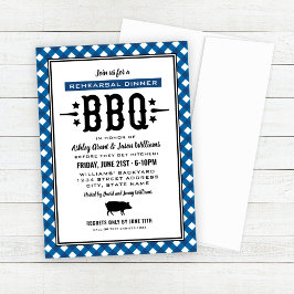Rustic Blue Gingham Wedding Probe Dinner GRILLEN Einladung