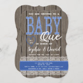 Rustic Blue Gingham Wood Boy Baby Dusche GRILLEN Einladung (Vorne/Hinten)