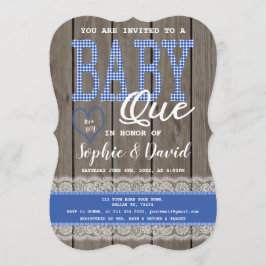 Rustic Blue Gingham Wood Boy Baby Dusche GRILLEN Einladung