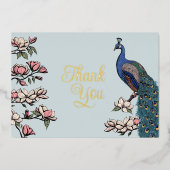 Rustic Blue & Gold Pfau Dankeschön Karte (Vorderseite)