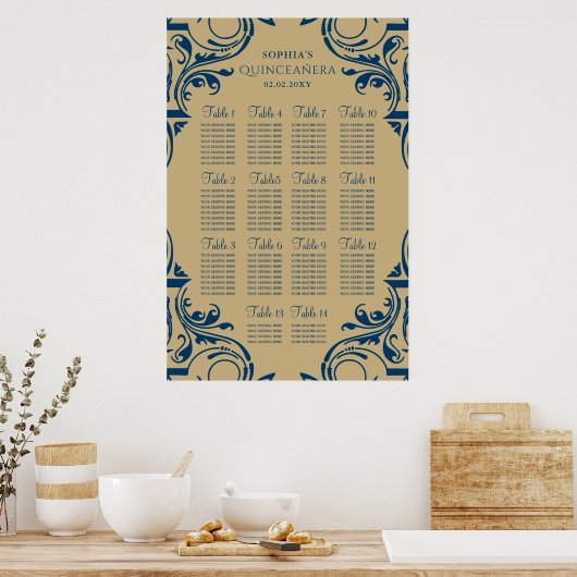 Rustic Blue Gold Sitzplakat Poster (Küche)