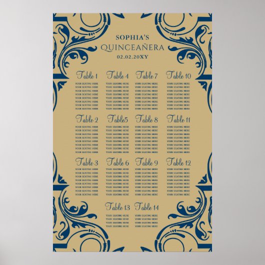 Rustic Blue Gold Sitzplakat Poster (Vorne)