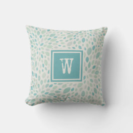 Rustic Blue Green Abstrakt Floral Muster Monogram Kissen