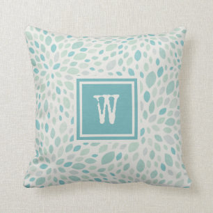 Rustic Blue Green Abstrakt Floral Muster Monogram Kissen