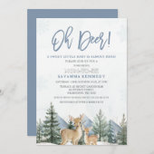 Rustic Blue Green Winter Oh Deer Baby Shower Einladung (Vorne/Hinten)
