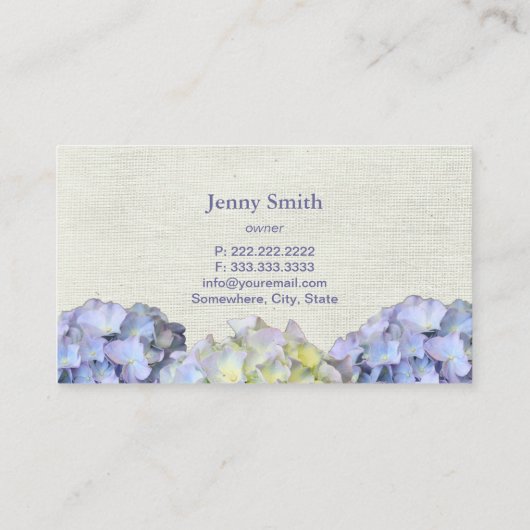 Rustic Blue Hydrangea Blume Elegant Visitenkarte (Rückseite)