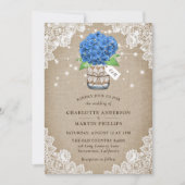 Rustic Blue Hydrangea Burlap Lace Hochzeit Einladung (Vorderseite)