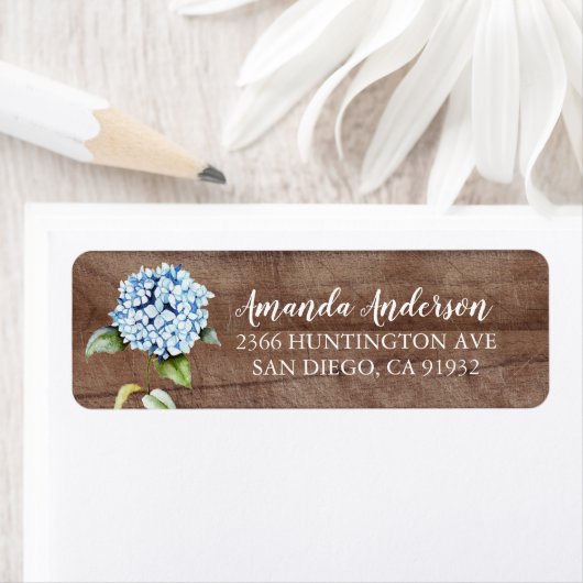 Rustic Blue Hydrangea Floral Brautparty Labels (Insitu)