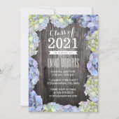 Rustic Blue Hydrangea Floral Graduation Party Einladung (Vorderseite)