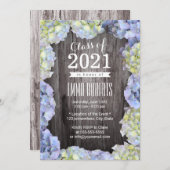 Rustic Blue Hydrangea Floral Graduation Party Einladung (Vorne/Hinten)