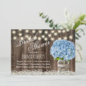 Rustic Blue Hydrangea Floral Jar Brautparty Einladung (Stehend Vorderseite)