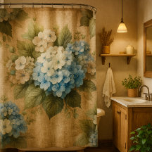 Rustic Blue Hydrangea  Floral Shower Curtain