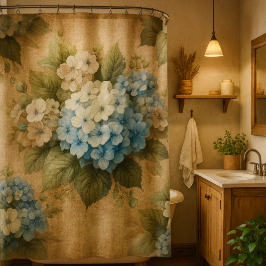 Rustic Blue Hydrangea  Floral Shower Curtain Duschvorhang