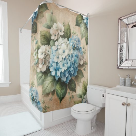 Rustic Blue Hydrangea  Floral Shower Curtain Duschvorhang (Beispiel)